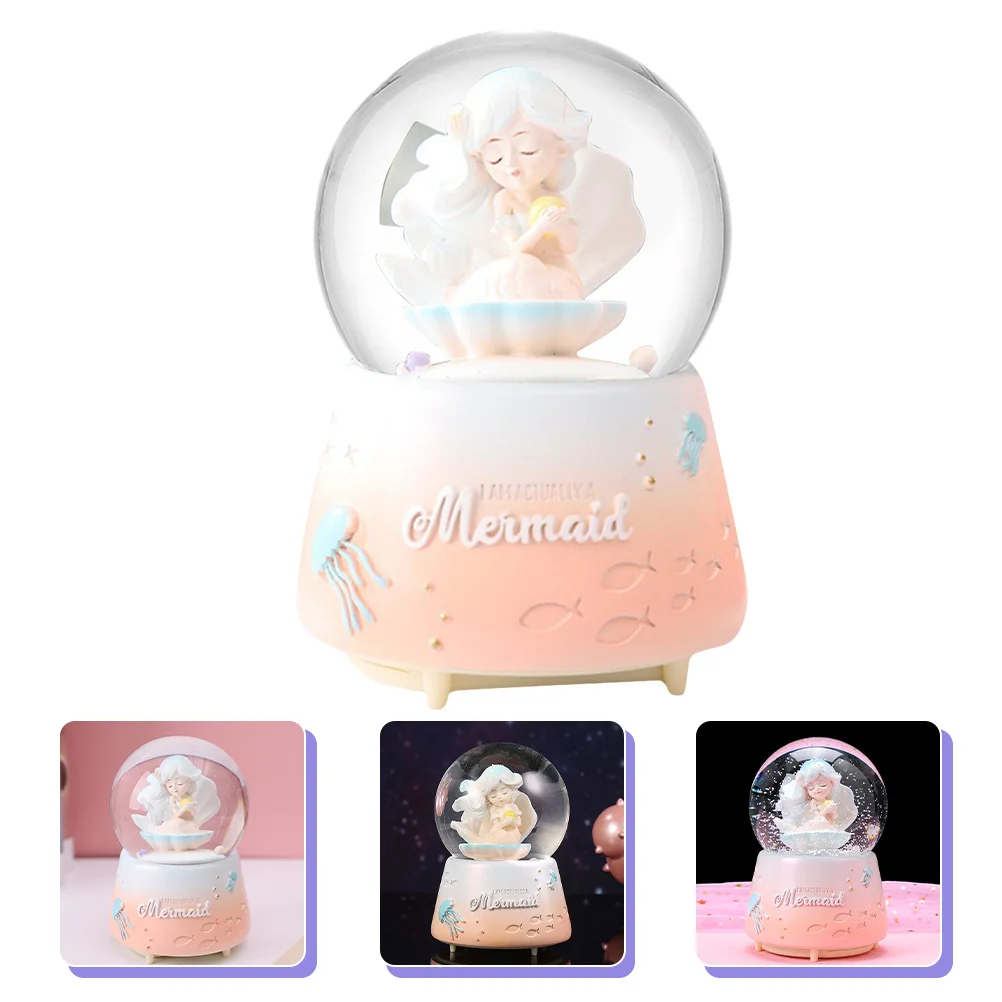 

Mermaid Snow Globe Lighted Musical Decoration for Home Office Table Desktop Room Birthday Gift Snow Globe