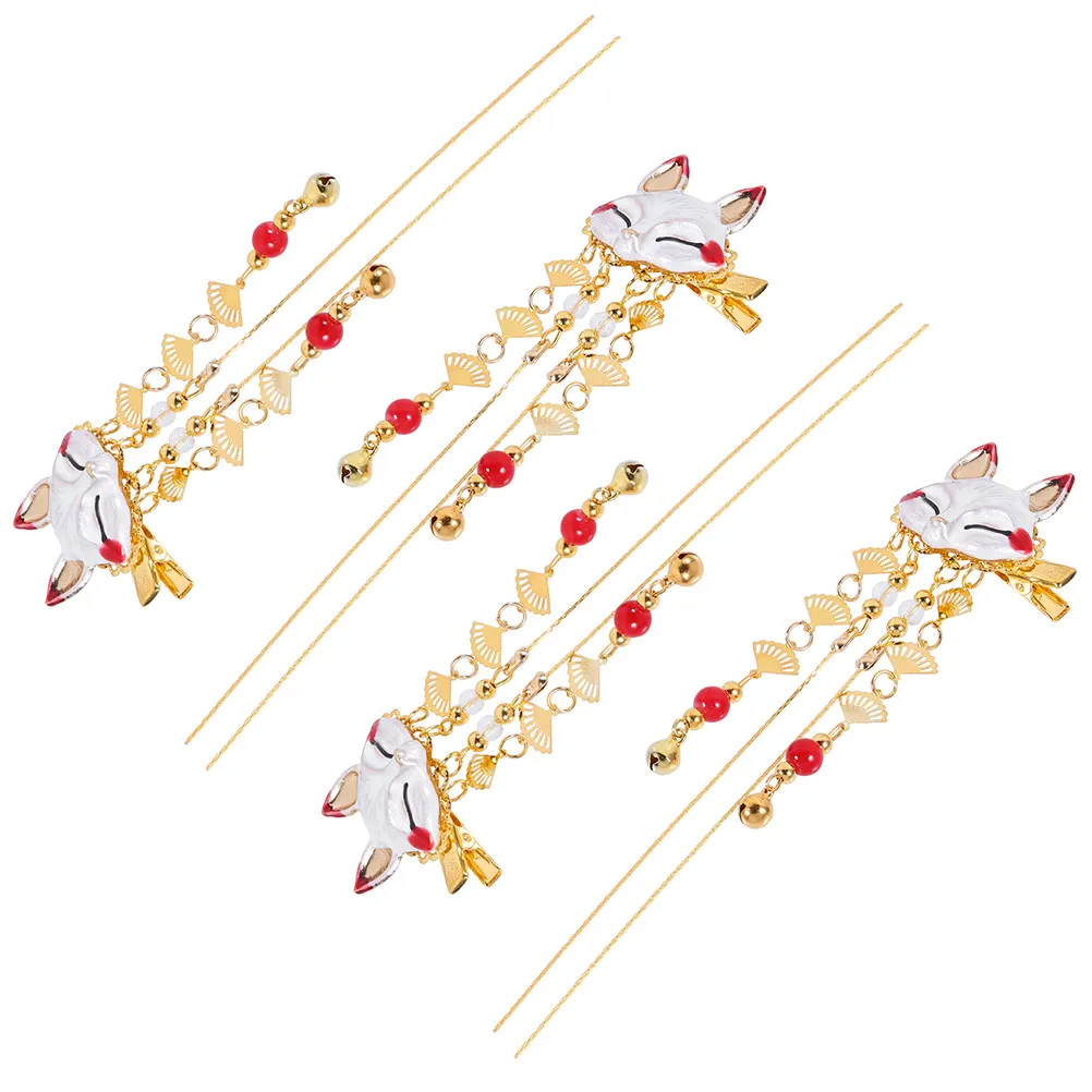 

4Pcs Chinese Hairpins Lovely Fringed Tassel Hair Clip Vintage Alloy Barrettes for Hanfu Party Photo Daily Wear