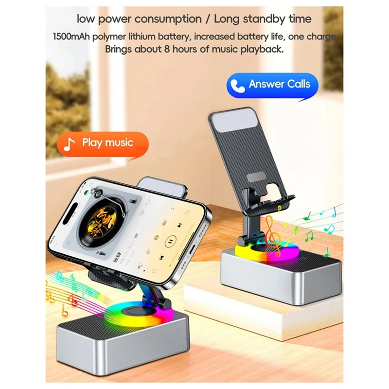 3-In-1 Mobile Phone Holder, Audio Power Bank, Bluetooth Call Speaker, Multi-Function Foldable Rotating Desktop Easy Install