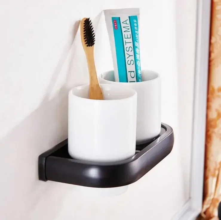 European bathroom accessories toothbrush  mouthwash  copper black antique double cup holder ceramic mouth cup holder 9024K