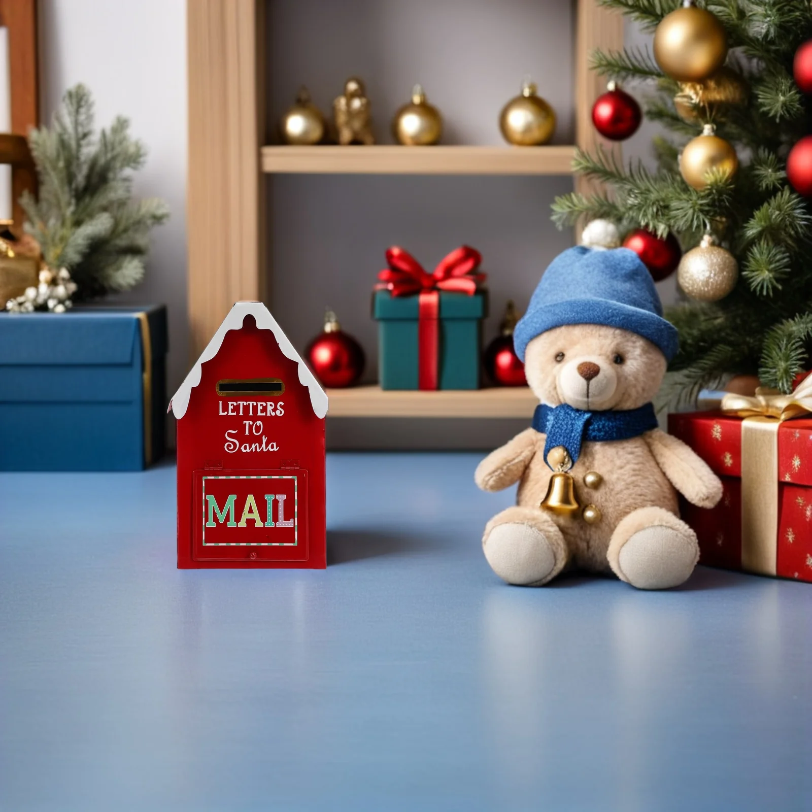 

Santa Mailbox Metal Letter Box Christmas Decorative Box For Home Room Indoor Outdoor Front Door Xmas Holiday Party Red