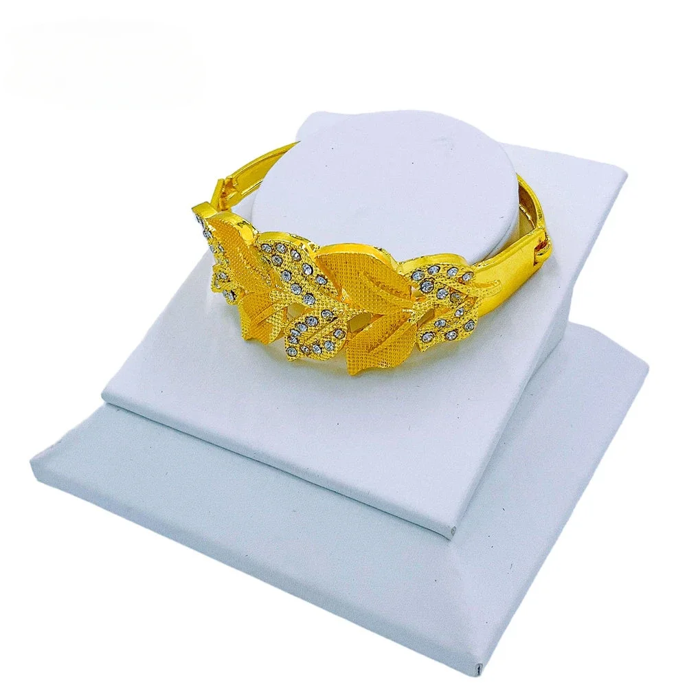 Luxury Dubai Jewelry Set For Women Charm Leaf Necklace Earrings Wedding Party African Set Gold Color Accessories