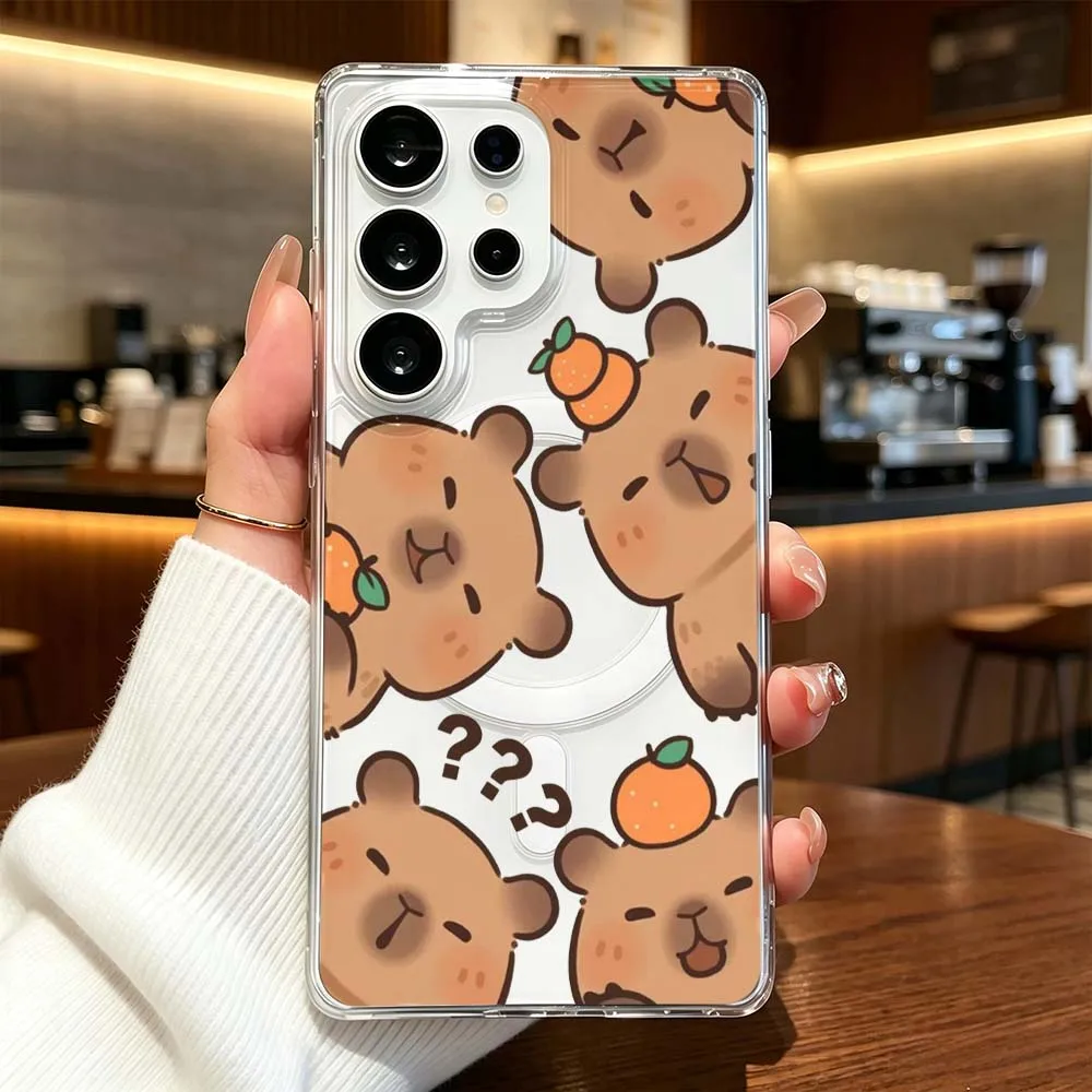 Creative Cute Capybara Pattern Phone Case For Samsung Galaxy S26 S25 S24 S23 S22 Ultra FE Plus A56 Transparent Magnetic Cover