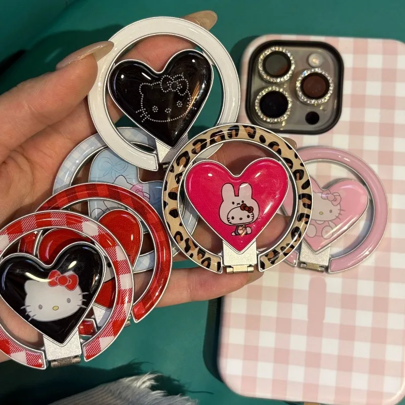 

new Cute Folding of Love Leopard plaid pattern Hello Kitty Magnetic Holder Grip Tok Phone Stand Support For iPhone For Pad