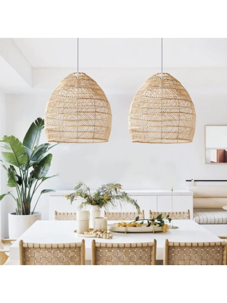 Rotan Geweven Hanglamp Shades, Keukeneiland Hanglamp, Handgemaakte Hanglamp Ambachten Lampenkap voor Woonkamer Eetkamer - afbeelding 2