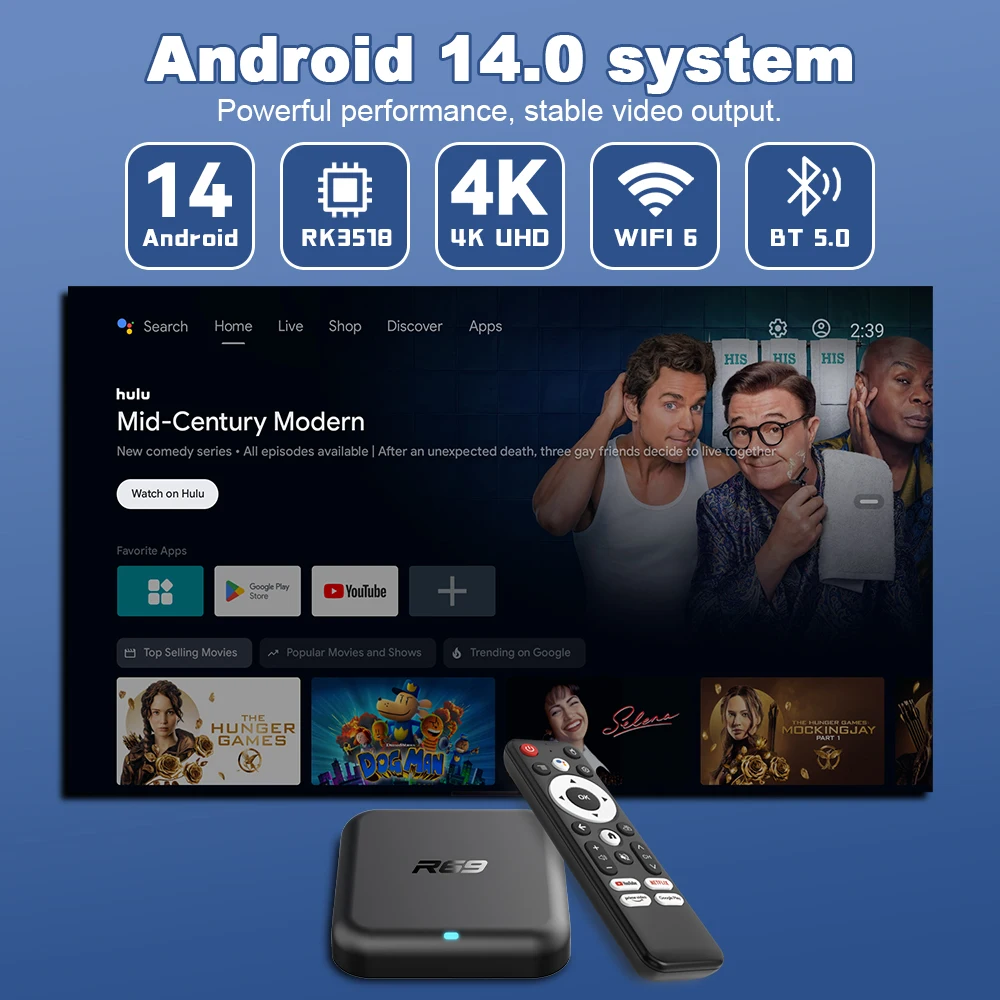 Janmifly Set Top Box R69-1 Rockchip RK3518 WIFI 6 Voice Remote Control Android 14 OS 8GB 16GB 32GB Support 4K BT5.0 Media Player