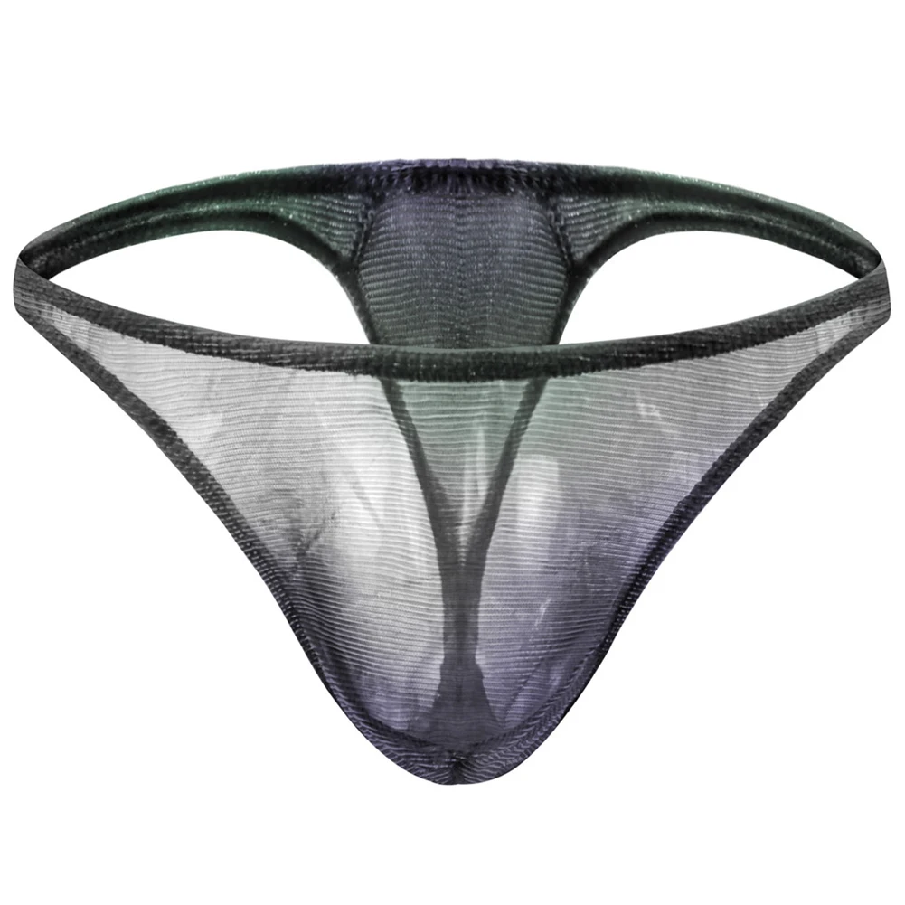 Sexy Men Mesh See-Through G-String U Convex Pouch Briefs Underwear T-Back Thong Hollow Out Exposed Butt Erotic Lingerie