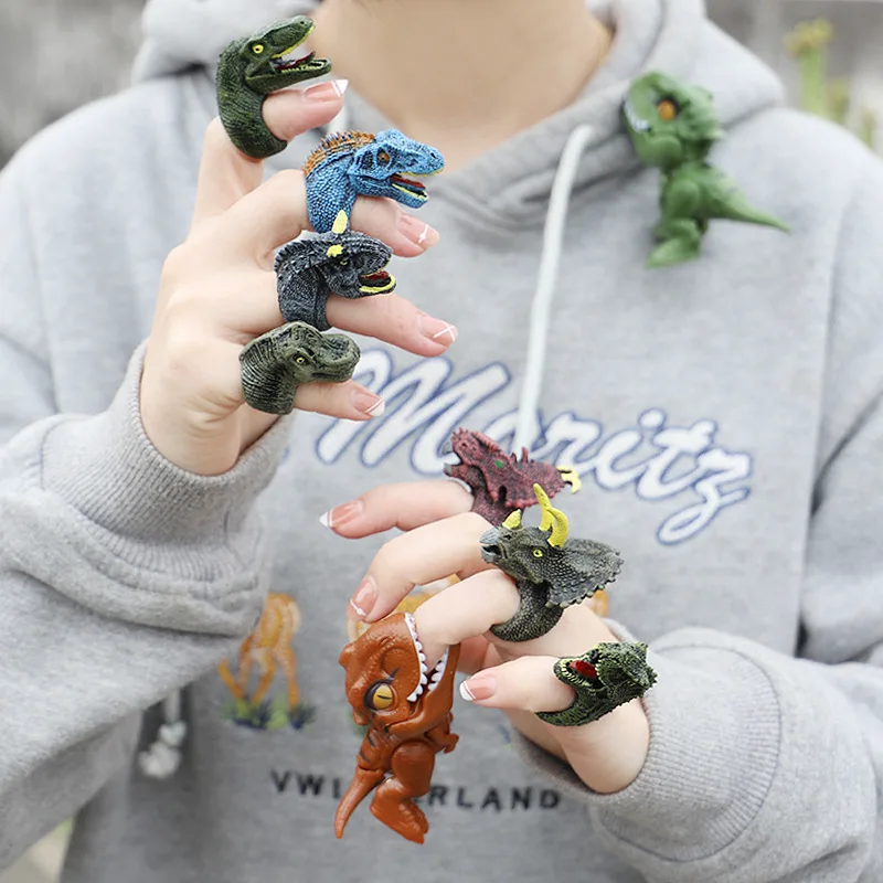 

6Pcs 1 Set Children's Dinosaur Ring Science Education Toys Simulation Dinosaur Wildlife Birds Cognitive Model Ring Toy Kids Gift