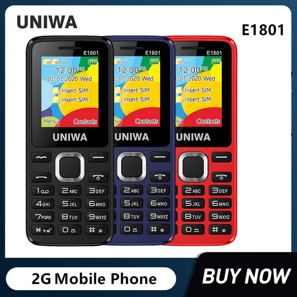 UNIWA E1801 2G GSM Bar Feature Mobile Phone Dual SIM CellPhone For Elder Wireless FM Radio Support TF Expansion Vibrator