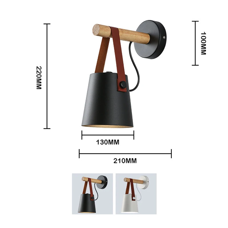 Lampu Dinding LED Kayu Nordic sabuk kulit kepala besi tempat lilin gantung untuk ruang tamu kamar tidur belajar dalam ruangan dekorasi perlengkapan pencahayaan