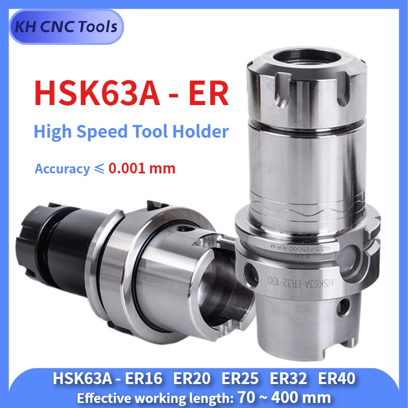 

HSK HSK63A ER16 ER20 ER25 ER32 ER40 Precision 0.001mm Five Axis High-speed Lengthen Tool Holder bracket tool HSK63A ER Collet