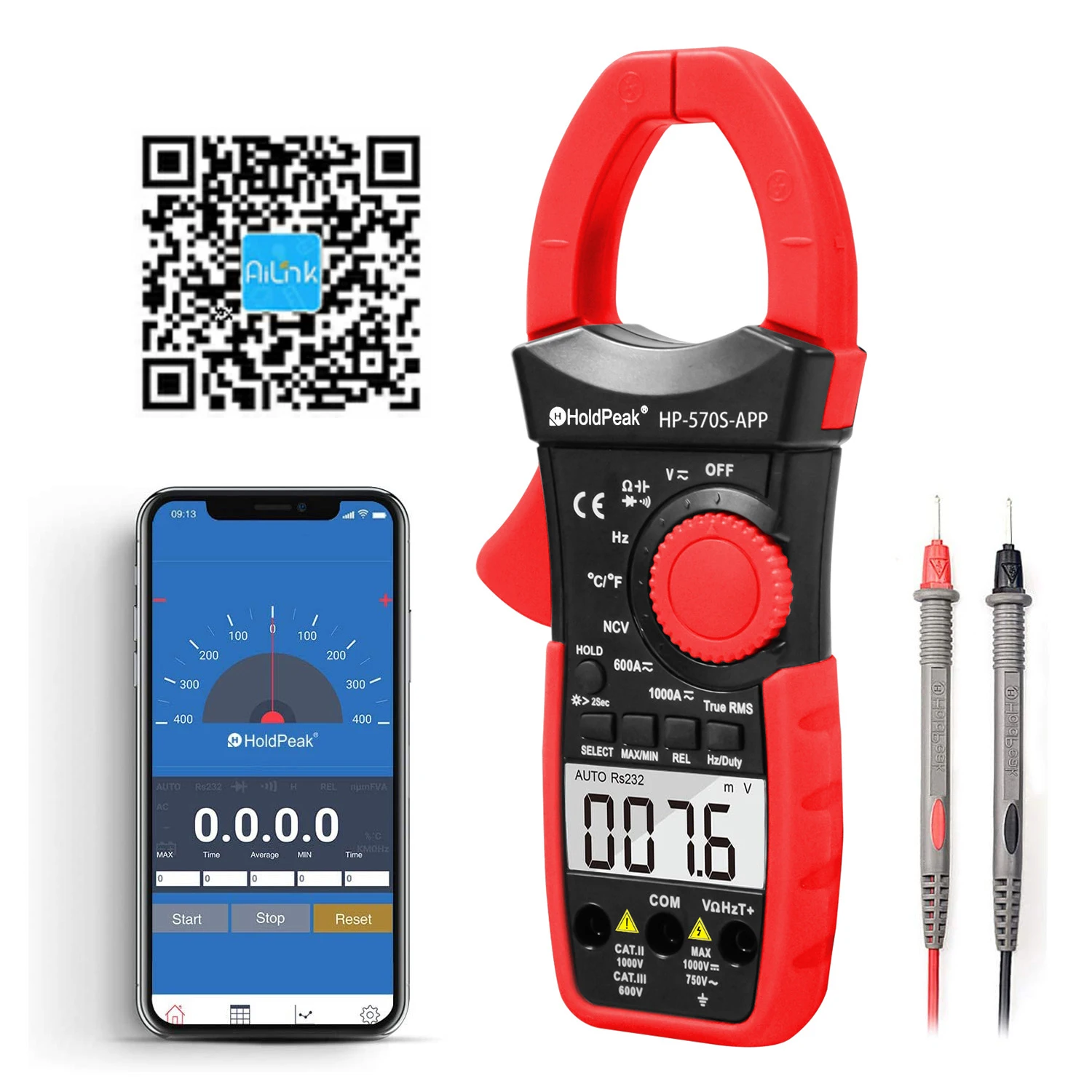 HOLDPEAK 6000 Counts Bluetooth Clamp Meter,NCV Multimeter,Backlit Continuity,Auto-Range for AC&DC Voltage Current Resistance