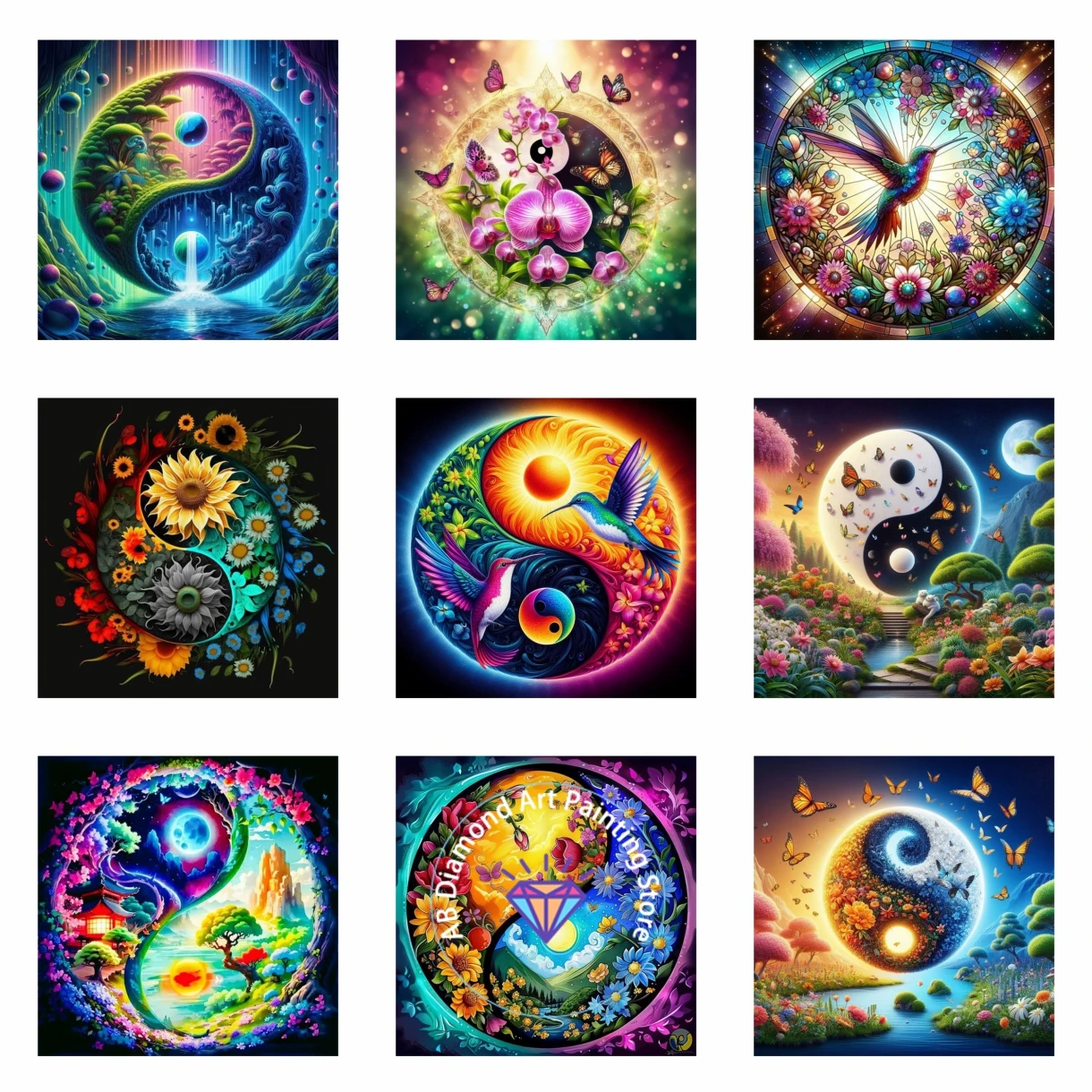 

AB Diamond Painting Set Tai Chi Sunflower Hummingbird Mosaic Embroidery Yin Yang Landscape Home Decor 5D DIY Cross Stitch