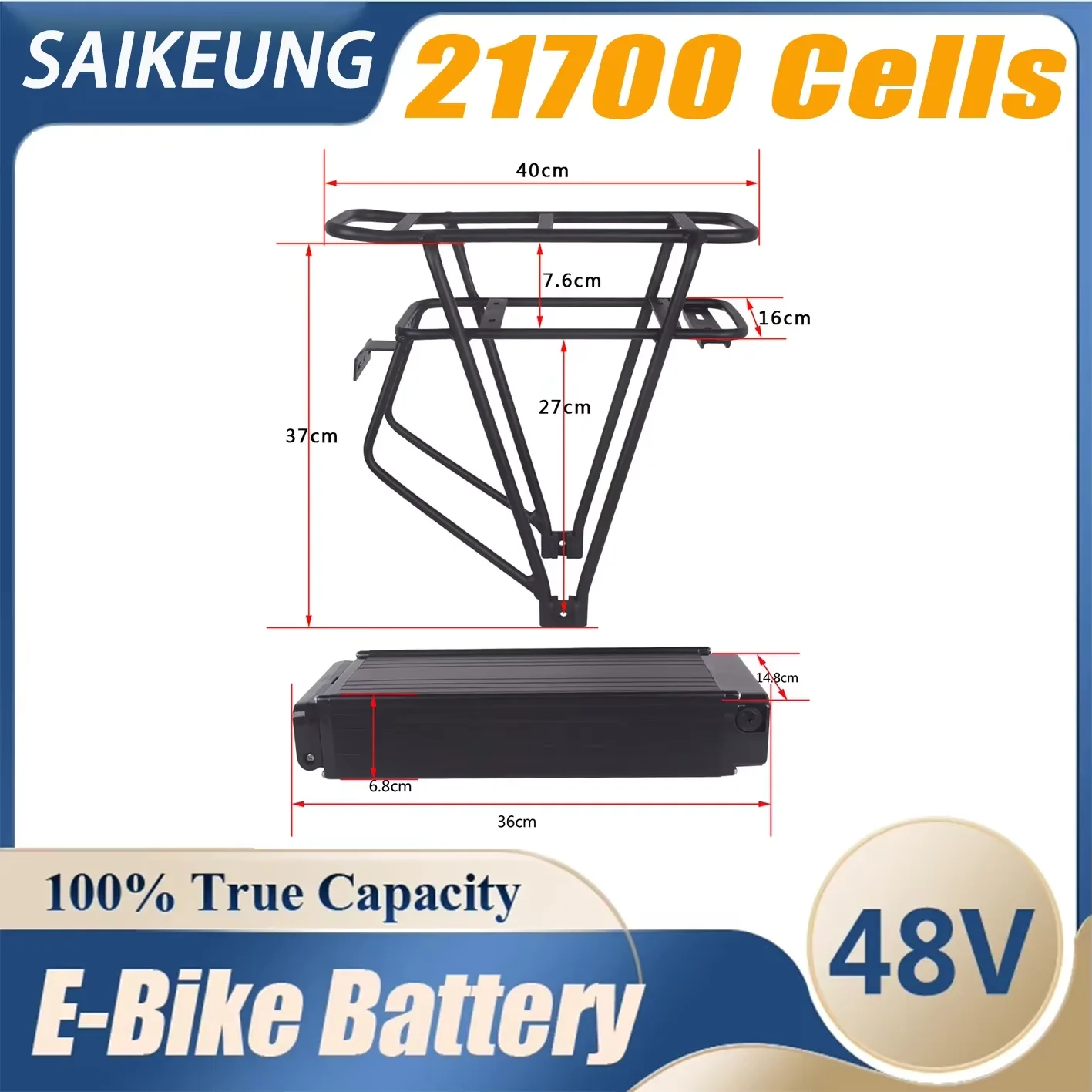 Bafang 48v 52 36V Ebike Battery Pack 21700 Cells 20 24 30 40 50ah 100A BMS 300-3000W Powerful Rear Rack BBS02 BBSHD With Charger