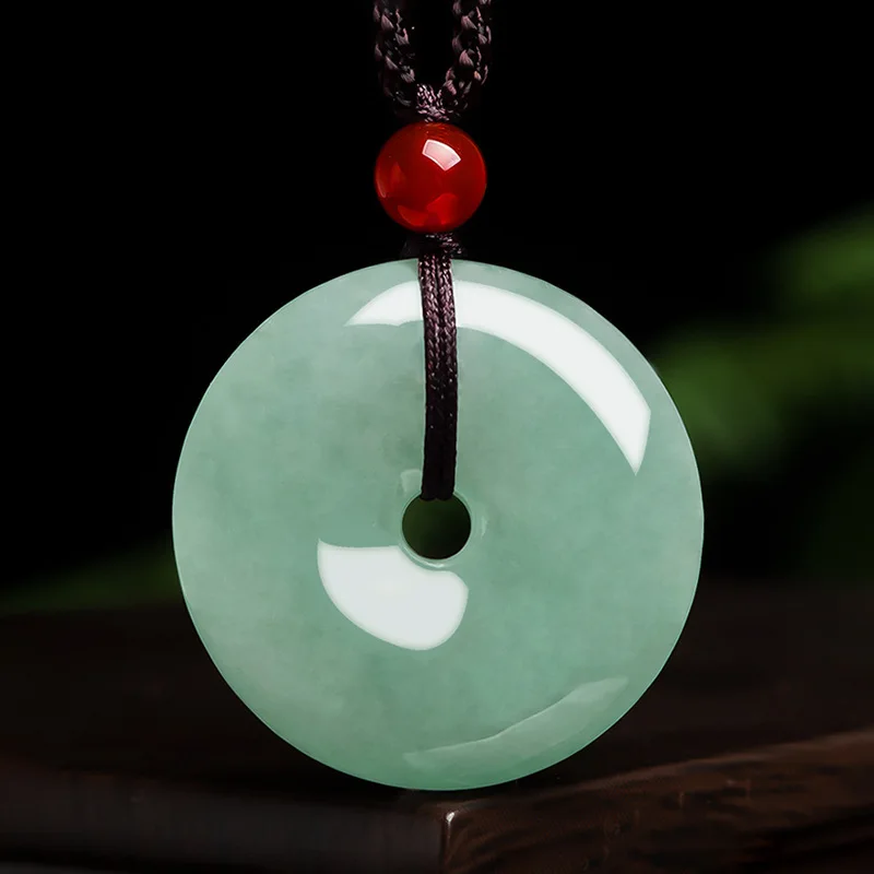 Natural Jade Hand Carved Pendant Charm Jewellery Lucky Amulet Safety Button Lovers Jadeite Necklace with Chain Men Women Gift