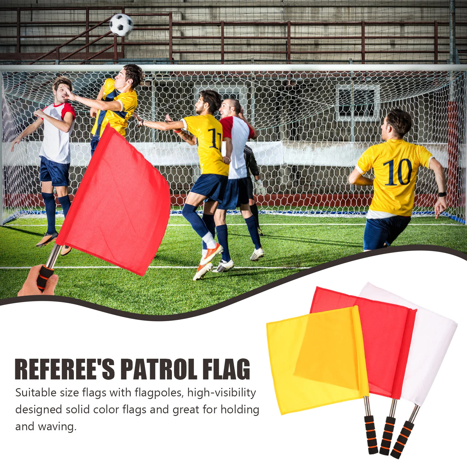 3 Pcs Referee Flag Practical Solid Color Referees Conducting Flags Banner Equipment Stainless Steel Waving Sports for Racing