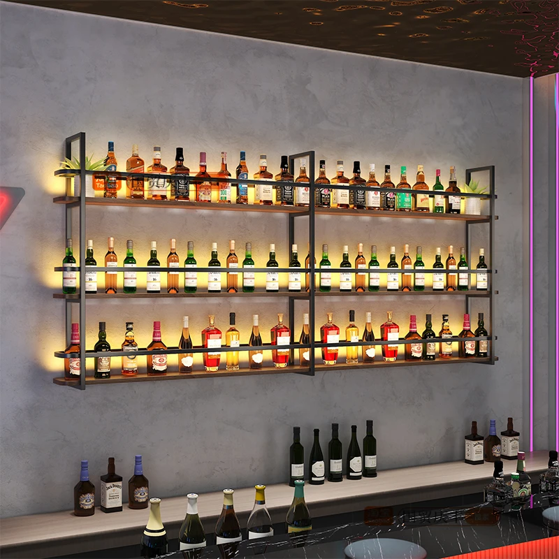 

Industrial style wall-mounted wine wine rack hot pot barbecue shop drinks and beverages display backgroun