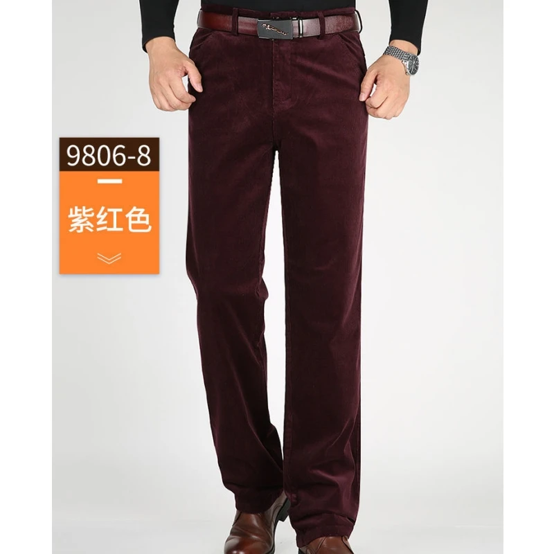 High Quality Pure Cotton Corduroy Men's Pants Autumn Winter Plush Thicken Long Pants Deep Elastic Casual Loose Outerwear Trouser