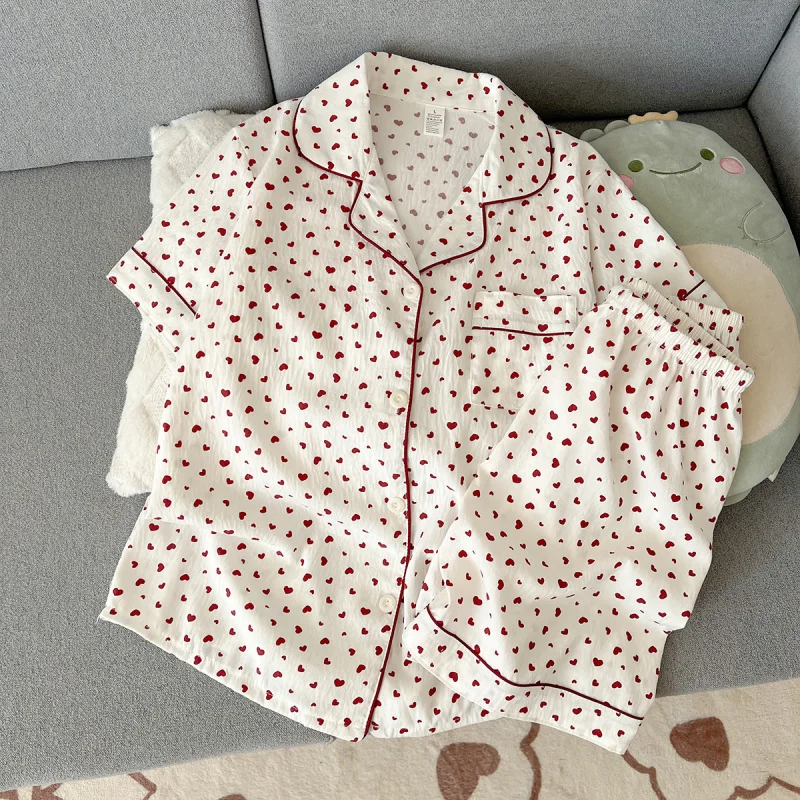 

2Summer short-sleeve cloud cotton pajama set for women, comfortable and trendy, shorts suitable for wearing outside, home wear s