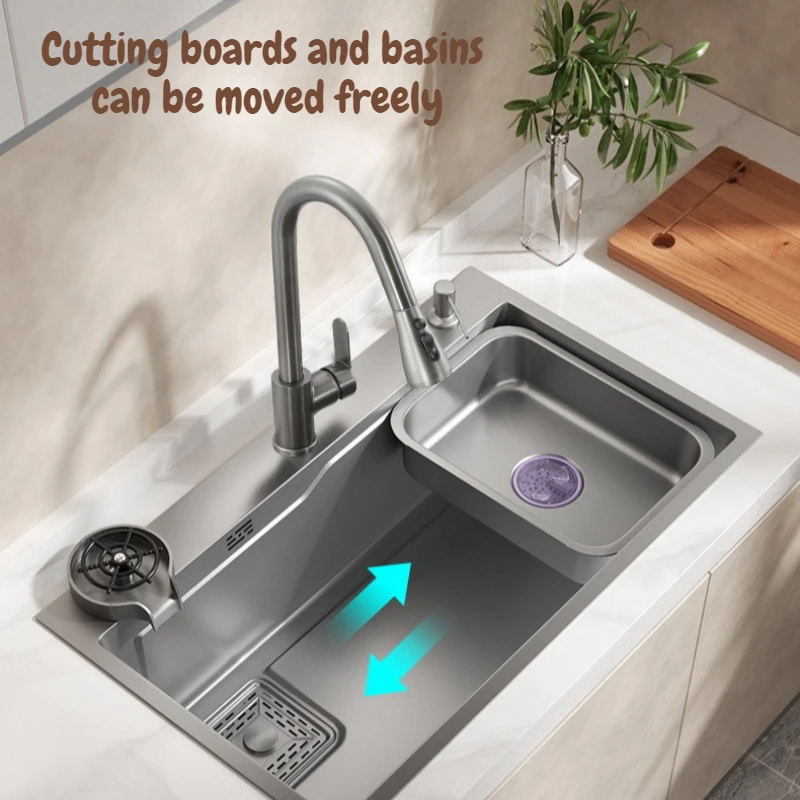 304 Stainless Steel Kitchen Sinks Multifunctional Washing Basin Dishwashing Sinks Strong Storage Capacity and Load Bearing