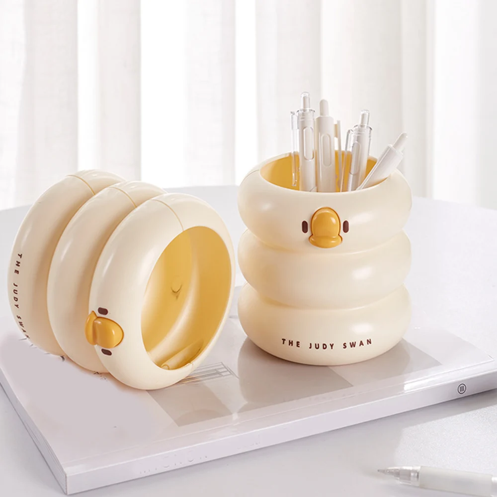 Creative Cartoon Cute Round Pencil Holder Office Desk Pen Pot Cup Container Organiser Plastic Pencil Case Student Stationery