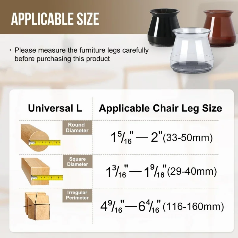 8Pcs Silicone Chair Leg Floor Protectors with Non-slip Felt French Cabinet Cups for Hardwood Floors Protect from Scratches