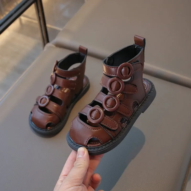 Girls' summer high-top flat sandals 2026 new style Korean version buttoned-up fashionable sandals suitable for all age groups