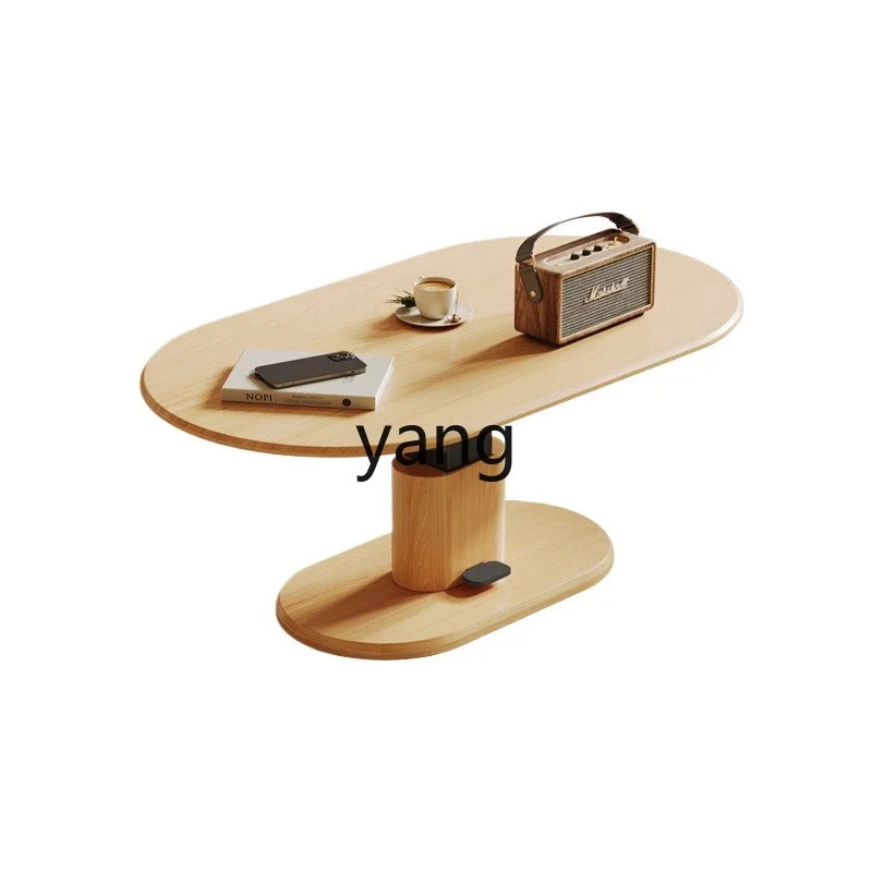 

LMM Nordic log style living room lifting coffee table dining table integrated dual-purpose oval living room coffee table