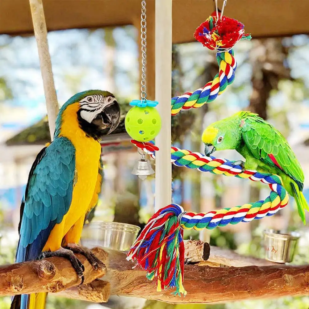 6Pcs Bird Chewing Toys Multi-color Training Playing Cage Toys Parrot Bird Rope Swing Hanging Toy Chewing Toys Bird Supplies