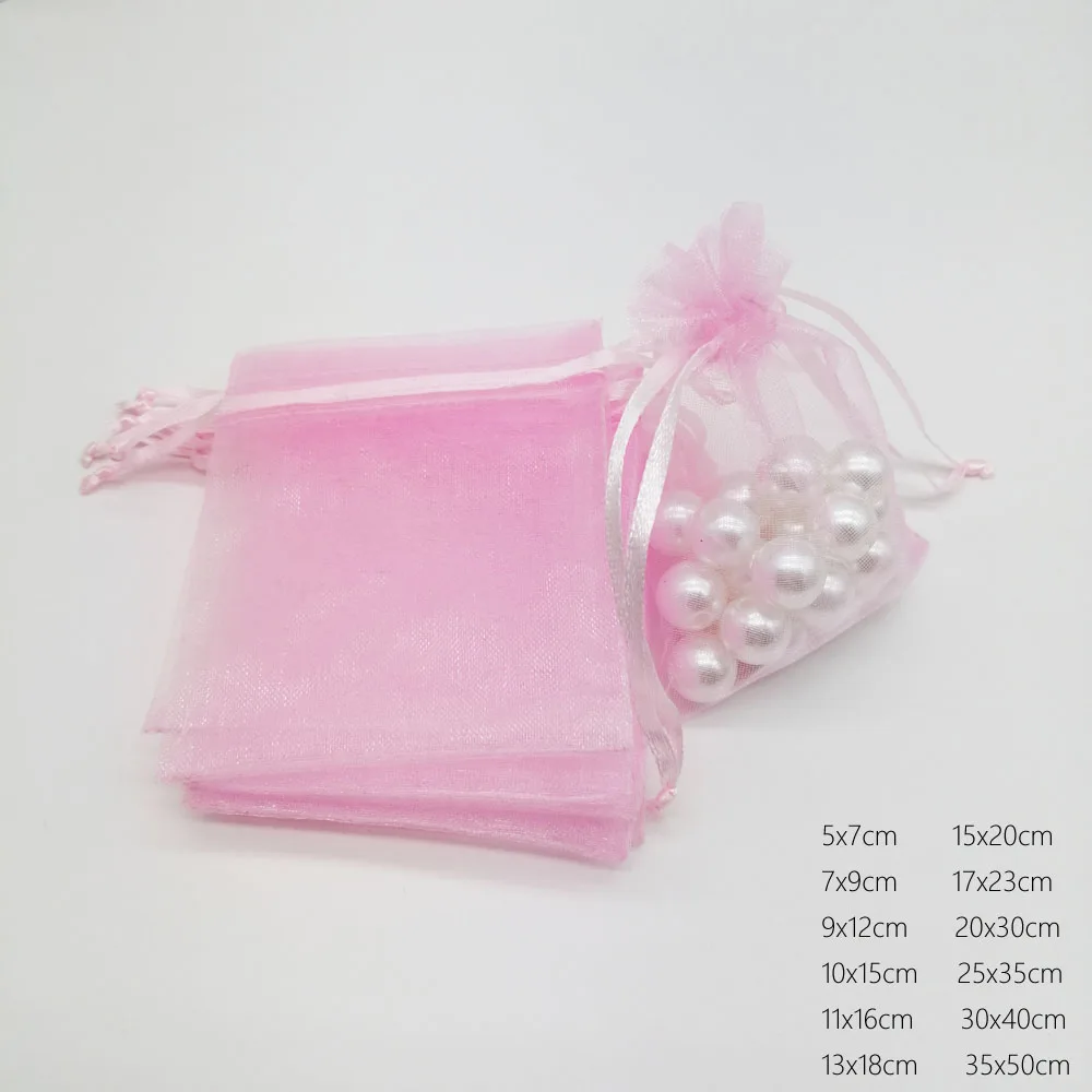 1000pcs Luxury Displays Organza Drawstring Gift Bags Pink Sachet Pouches Packaging Christmas Party Favors Wedding Jewelry Diy