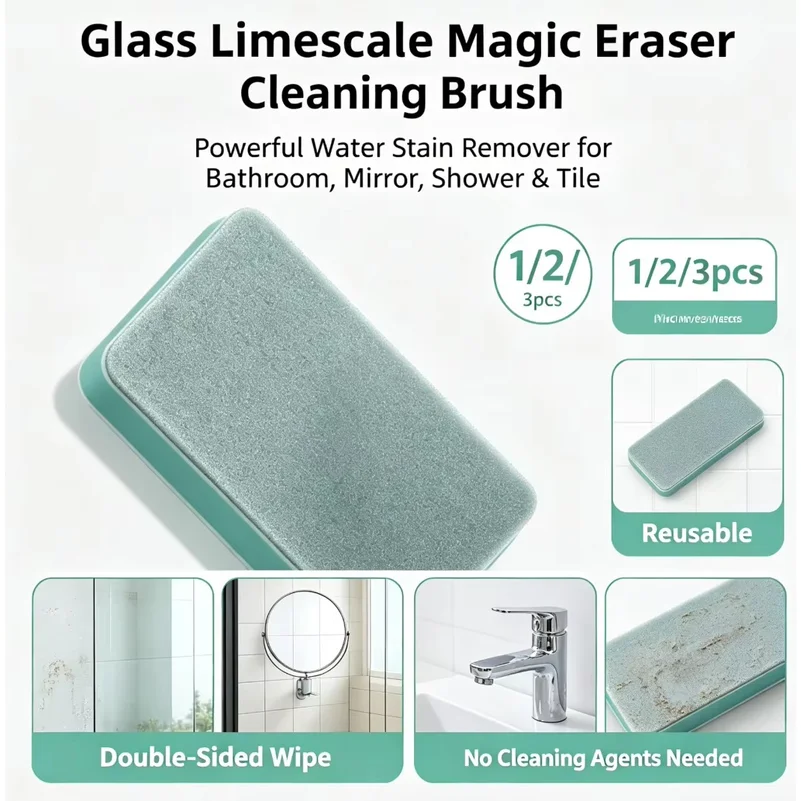 Glass Limescale Magic Eraser Cleaning Brush 1/2/3pcs, Multi-Purpose Bathroom Glass Tile Stain Remover