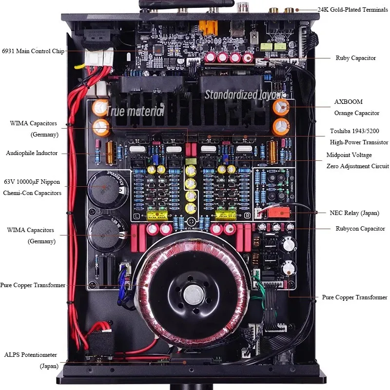 HIFI Fully Balanced Audio Power Amplifier Bluetooth 5.2 220W*2 Output Power Home Amplifier Digital Optical Coaxial Input