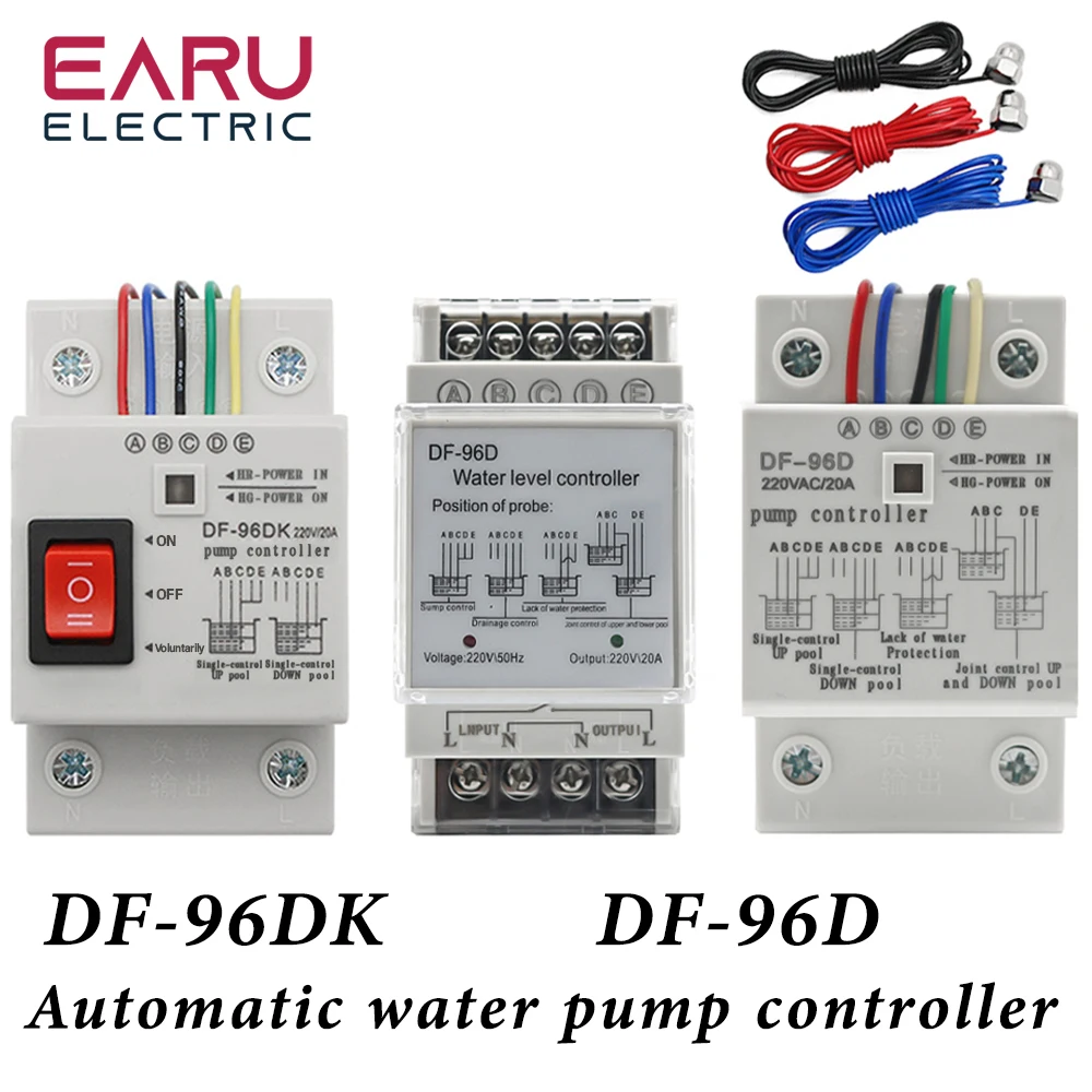 DF-96D DF-96DK Water Level Controller Switch 20A 220V Water Tank Liquid Level Detection Sensor Water Pump Controller 2M Wires