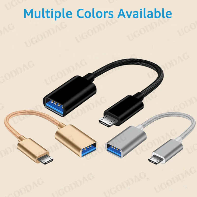 Micro USB OTG Cabo Adaptador, Micro-USB Macho para USB 2.0 Feminino, Samsung, Huawei, Xiaomi, Telefone Android, USB Flash Drive