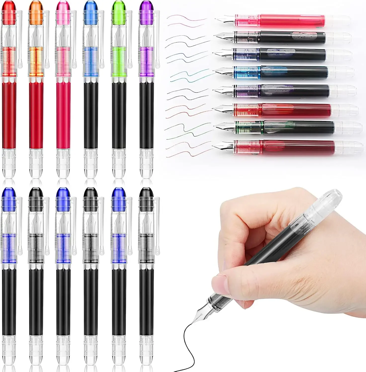 

12 Pack Disposable Fountain Pens, Quick-Drying Ink, Smooth Writing, Multicolor for Sketching, Journaling, Calligraphy & Doodling