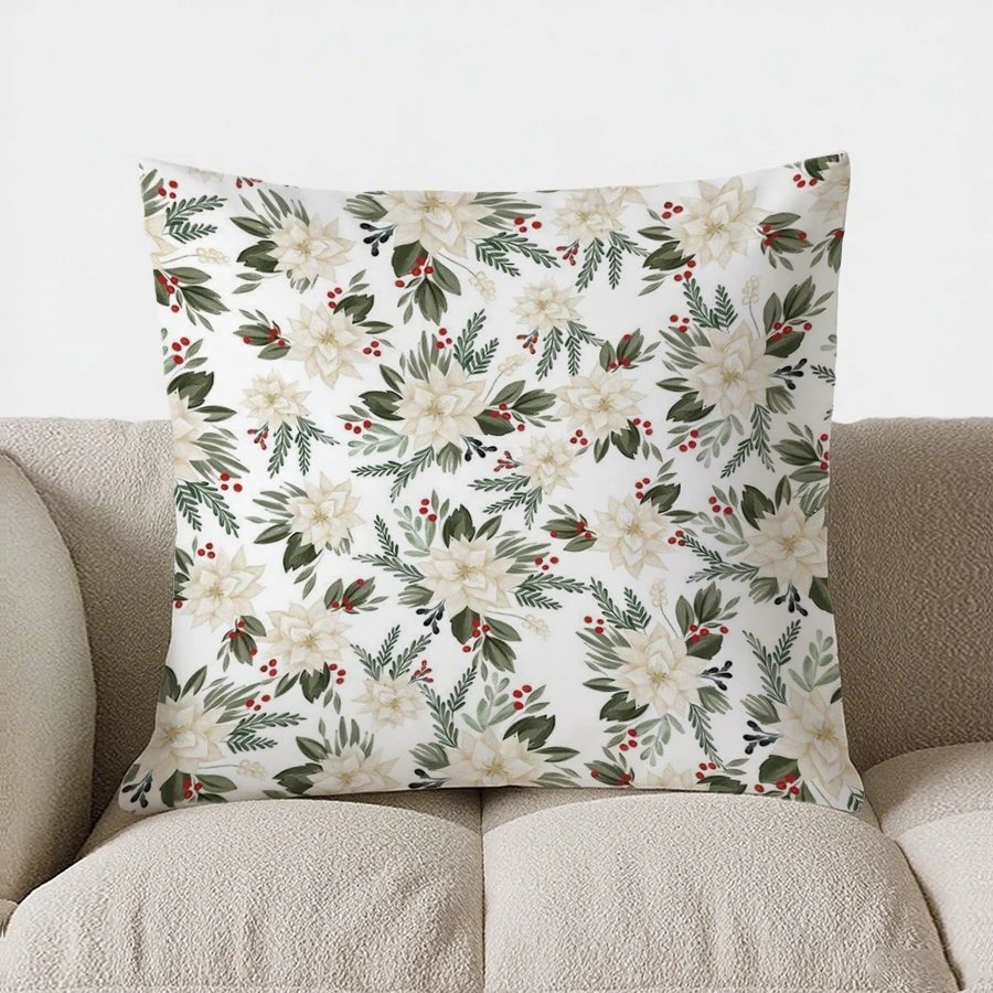 Merry Christmas Santa Hat Decorative throw pillow cover with short plush print for living room sofa decoration cushion cover