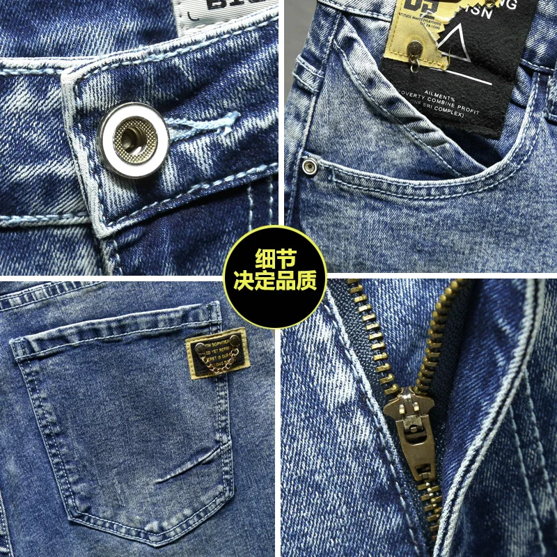 Denim shorts men's  personalized pants with spray paint fashionable men's pants knee length denim shorts jeans for men