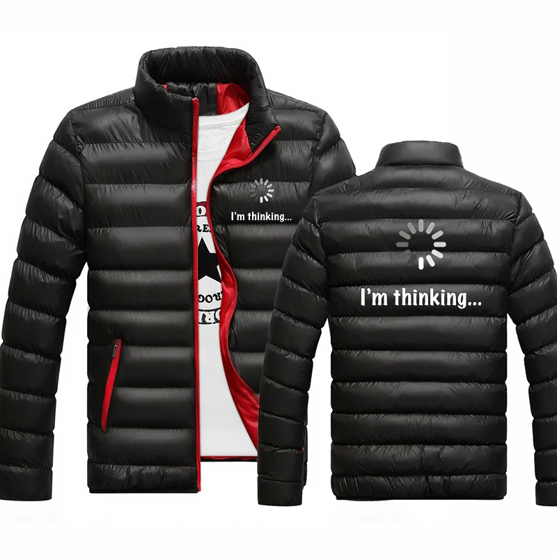 I‘m Thinking Funny Winter New Thick Plus Size Warm Men's Trendy Cotton Jacket with Loose Zipper and Casual Cotton Jacket