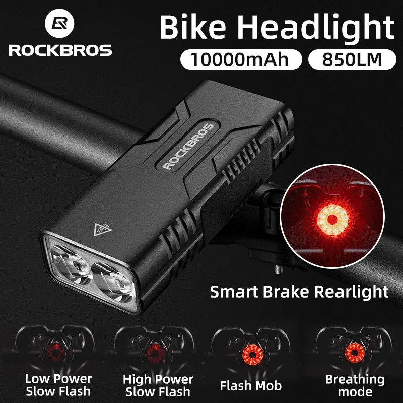 

ROCKBROS Bicycle Lights 850 Lumens 10000mAh USB Rechargeable Flashlight Front Cycling Led Headlight MTB Road Bike Accessories