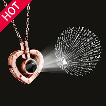 Love Heart Necklace 100 Languages I Love You Projection Pendant Jewelry For Mom…