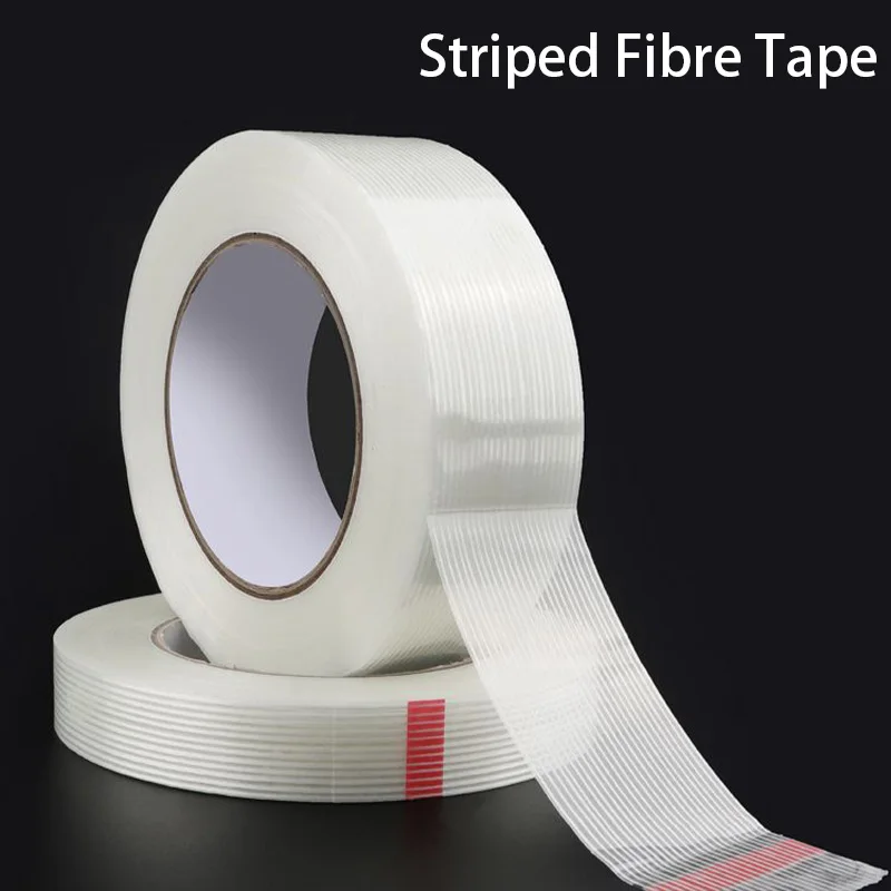 20M Striped Fiber Tape Lithium Battery Pack Insulation Wrap Fiberglass Tape Single Side Adhesive Seal Packaging Fixed