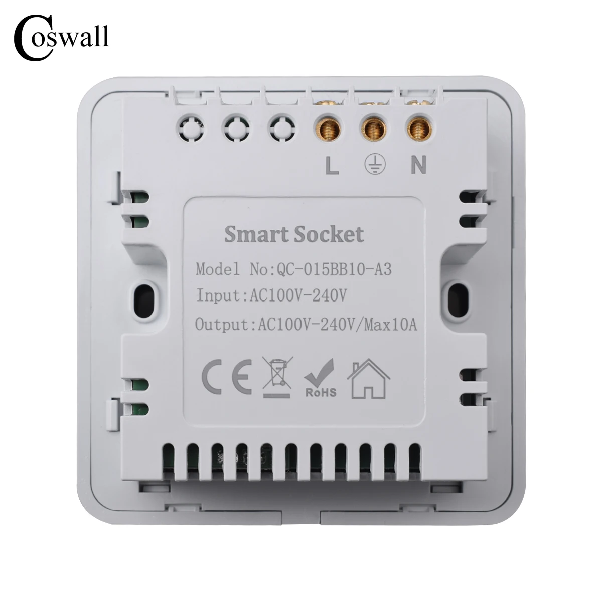 Coswall Glass Panel Universal Socket +Dual USB 20W Type-C Fast Charger QC 3.0 DC 5V/9V/12V Output With Physical key Main Switch