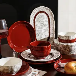 Original Chinese Ceramic Tableware Festive Red Tableware Wedding and Housewarming Gifts Dishes and Plates Set Gift Box Packaging