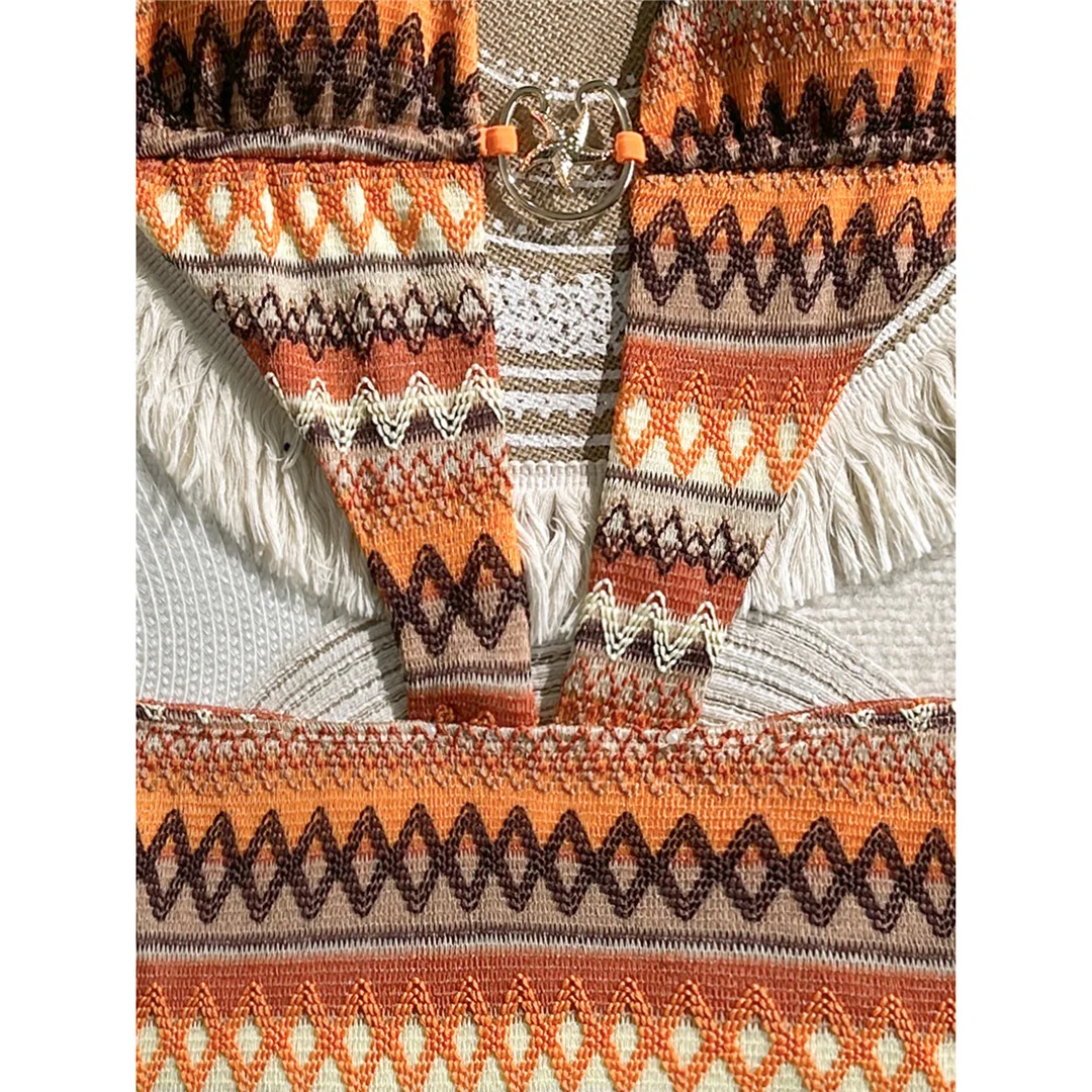Sexy bedruckter Trikini-Badeanzug mit tiefem V-Ausschnitt für Damen, einteiliger Badeanzug, Damen-Badeanzug mit Neckholder, rückenfreie Shorts, Badebekleidung, Badeanzug V7960 – Detail 10