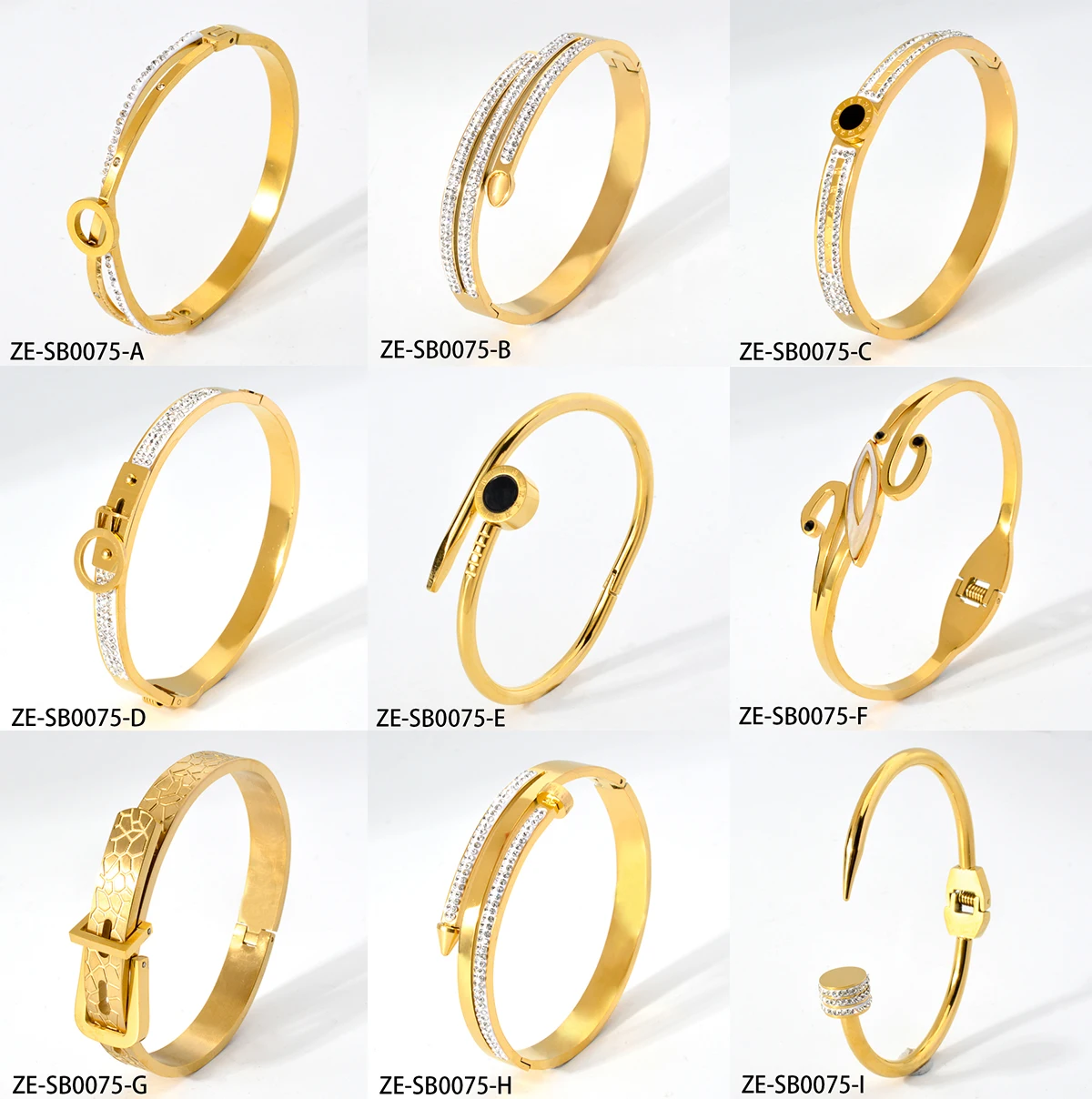 Sunny Jewelry Bracelet Stainless Steel Gold Color Zircon Bangle Belt Lock Numerals Geometry Hand Jewellery Party Festival Gift