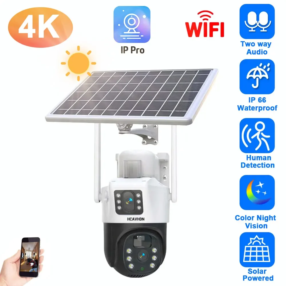 auto tracking wireless security surveillance camera cctv wifi ptz ip solar powered outdoor dual lens 4g 2 way audio 4k 01