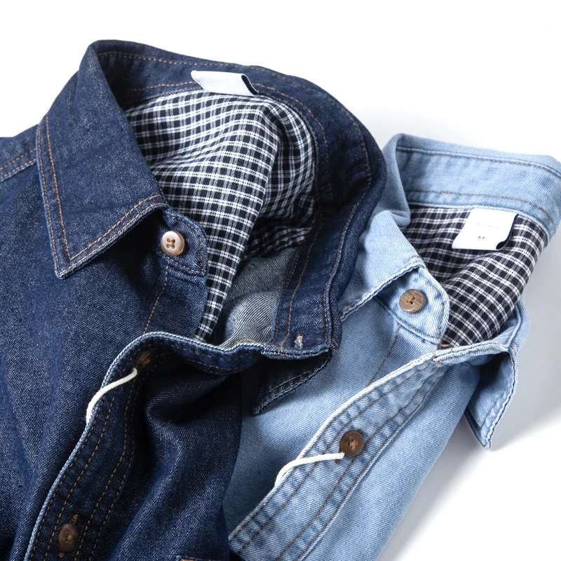 

Винтажная джинсовая рубашка в американском японском корейском стиле, унисекс, свободная посадка, повседневная универсальная рубашка, куртка, гонконгская рабочая одежда в стиле ретро