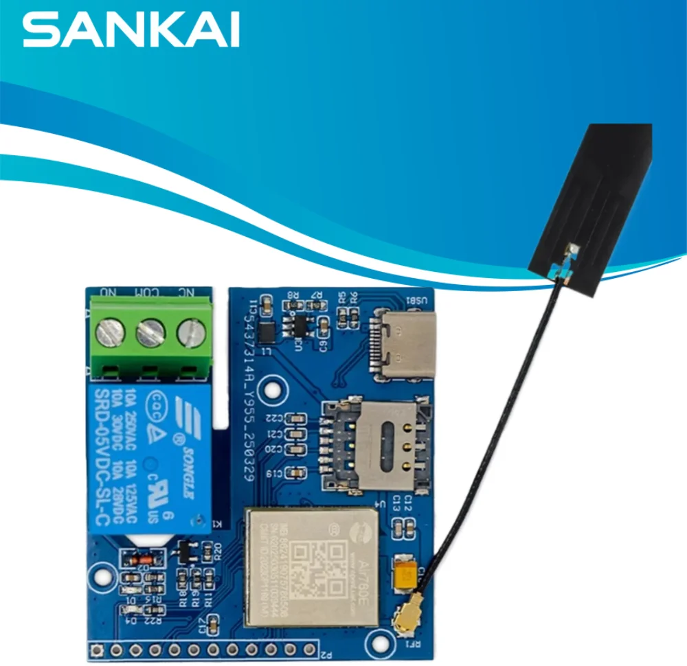 4G Cat.1 Single Relay Module AIR780E, 5V UART Control, Type-C Programming, LTE/2G Fallback for IoT