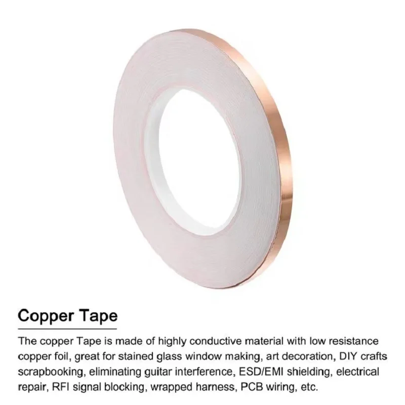 1PC Single Side Conductive Copper Foil Tape Strip Heat Resistance Tape For Guitar EMI Shielding Crafts Repairs Grounding Circuit