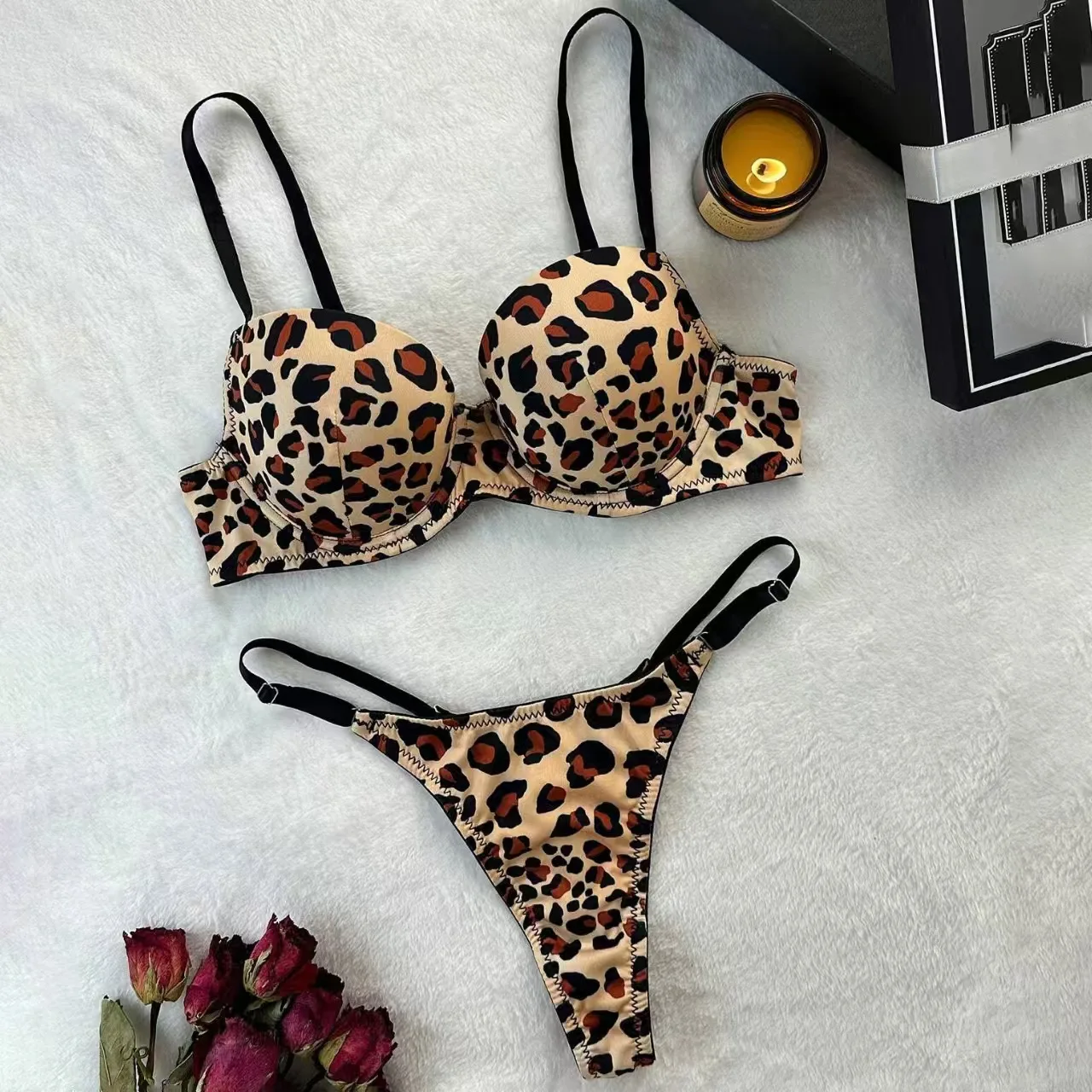 Sexy BH- und Höschen-Set mit Leopardenmuster, bequemes Push-Up-Dessous-Set